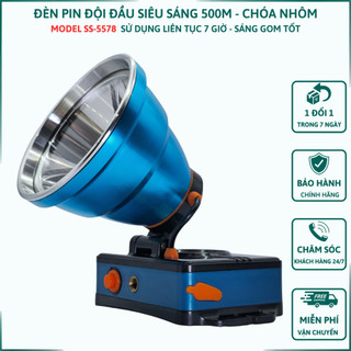 Đèn pin đội đầu siêu sáng 100W chiếu xa 500m, pin trâu 3-6H, Đèn pin đeo trán 1 bóng chống thấm nước, đèn đeo đầu