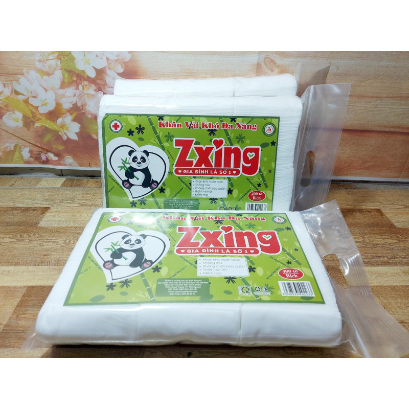 Khăn vải khô đa năng , khăn giấy khô, khăn cho mẹ và bé Zxing bịch 400 tờ siêu tiết kiệm