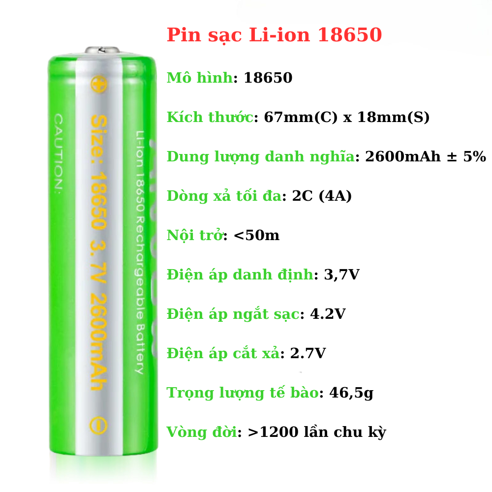 Cell Pin Li-ion 18650 Sạc Dự Phòng 2200mah Mới Chính Hãng