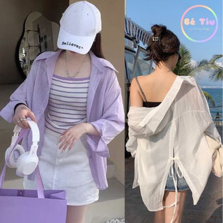 Áo Sơ Mi Mỏng Khoác Ngoài Túi Ngực Xẻ Lưng Chất Gân Đũi Thoáng Mát Cổ Bẻ Dạo Phố Mùa Hè 2023