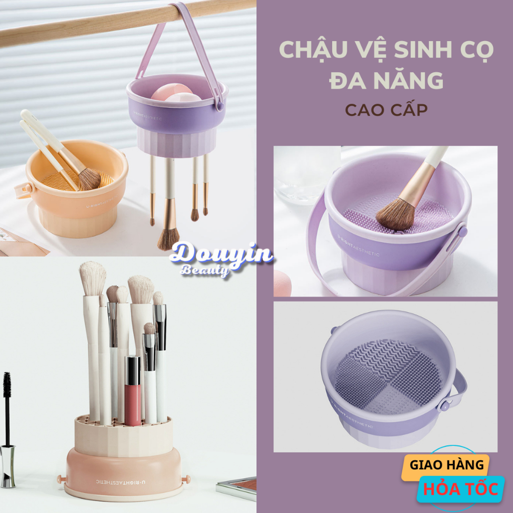 Chậu rửa cọ trang điểm đã năng Dụng cụ giặt bông mút tán kem nền bằng silicon dẻo U-RIGHT cao cấp DD09 - Douyin