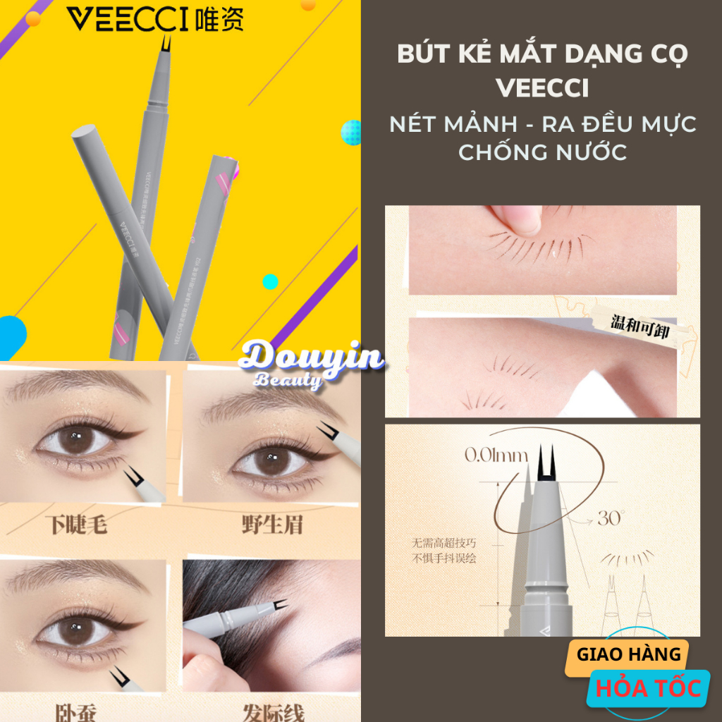 Bút Kẻ Mắt Mi Dưới Siêu Mỏng VEECCI Dạng Lỏng Đầu Cọ Mịn Chống Thấm Nước KMT09 - Douyin beauty