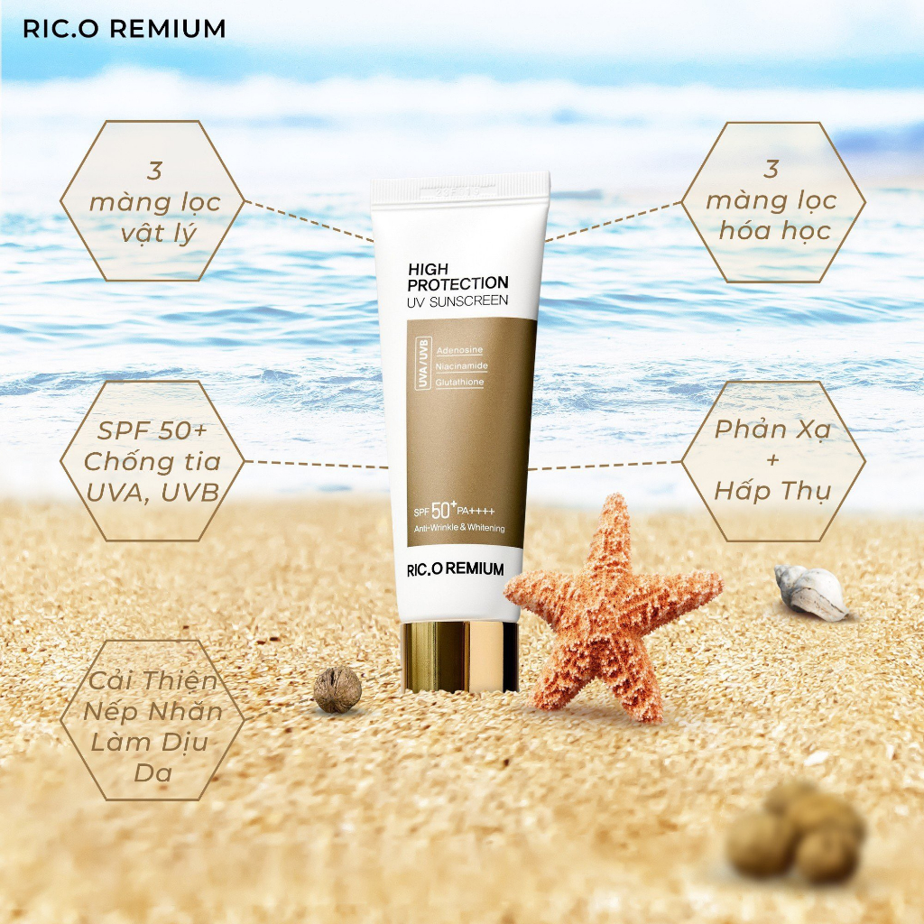 Kem Chống Nắng RIC.O REMIUM High Protection UV Sunscreen SPF 50+ PA++++ 50g