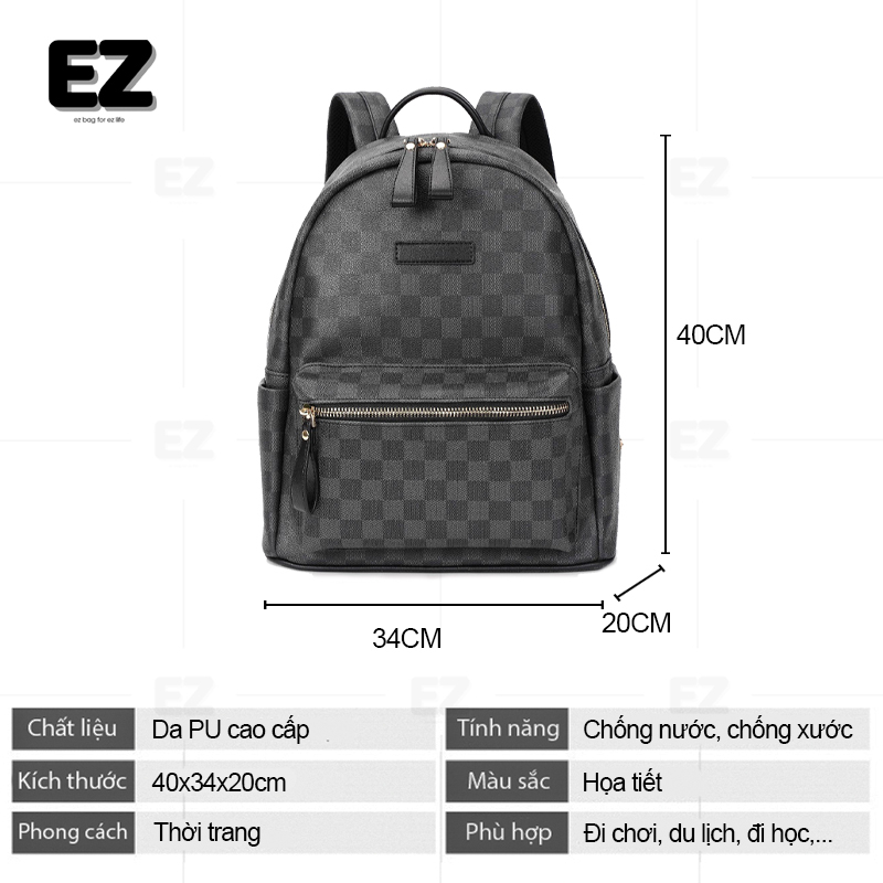 Balo đi học da họa tiết caro thời trang , Cặp da đi học đựng laptop 15.6 inch , Balo da PU cao cấp mã BLD20CARO