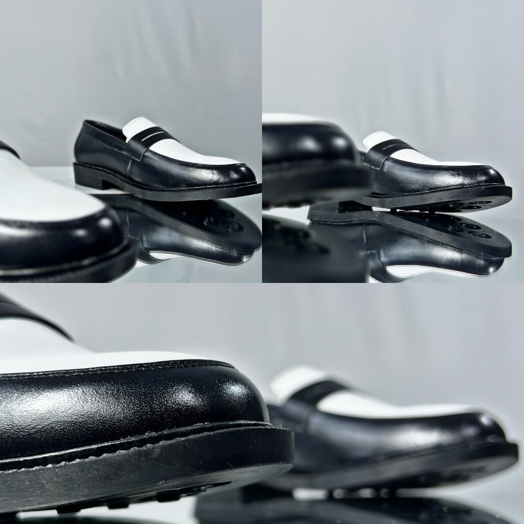 Giày Tây Penny Loafer Hai Màu Trắng Đen Kèm Quà Tặng