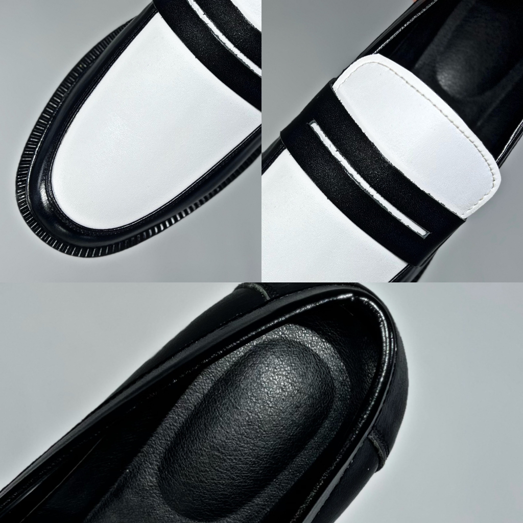 Giày Tây Penny Loafer Hai Màu Trắng Đen Kèm Quà Tặng