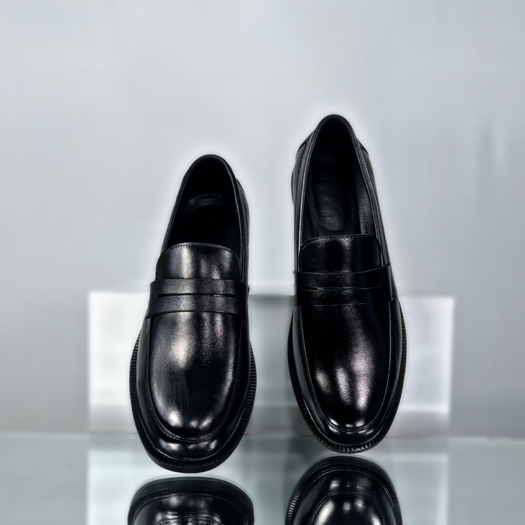 Giày Tây Penny Loafer Hai Màu Trắng Đen Kèm Quà Tặng