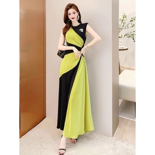 ĐẦM MAXI LỤA PHỐI MÀU CAO CẤP