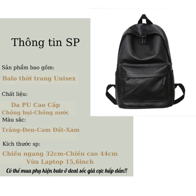 Balo Da PU thời trang nam nữ chống nước cao cấp