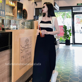 Váy đen tay trắng chất linen