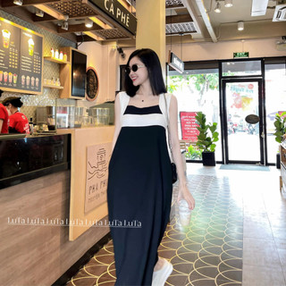 [ ẢNH THẬT ] VÁY ĐEN TAY TRẮNG CHẤT LINEN