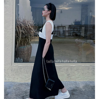 [ ẢNH THẬT ] VÁY ĐEN TAY TRẮNG CHẤT LINEN