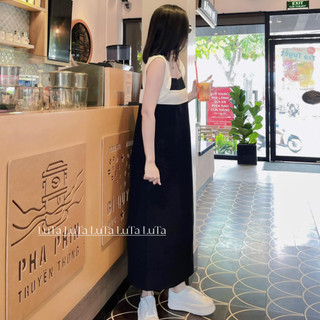 [ ẢNH THẬT ] VÁY ĐEN TAY TRẮNG CHẤT LINEN