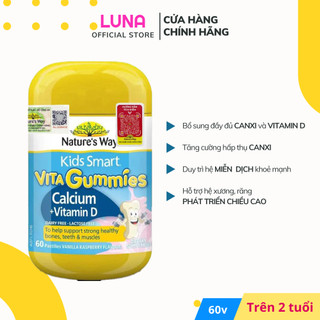 Kẹo Dẻo Canxi Cho Bé Nature’s Way Kids Smart Vita Gummies Calcium + Vitamin D Hỗ Trợ Phát Triển Chiều Cao 60 Viên
