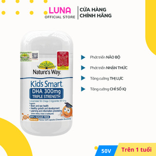 Viên Nhai Nature's Way Kids Smart DHA 300mg Triple Strength Tăng Cường Sự Phát Triển Của Trẻ 50 Viên