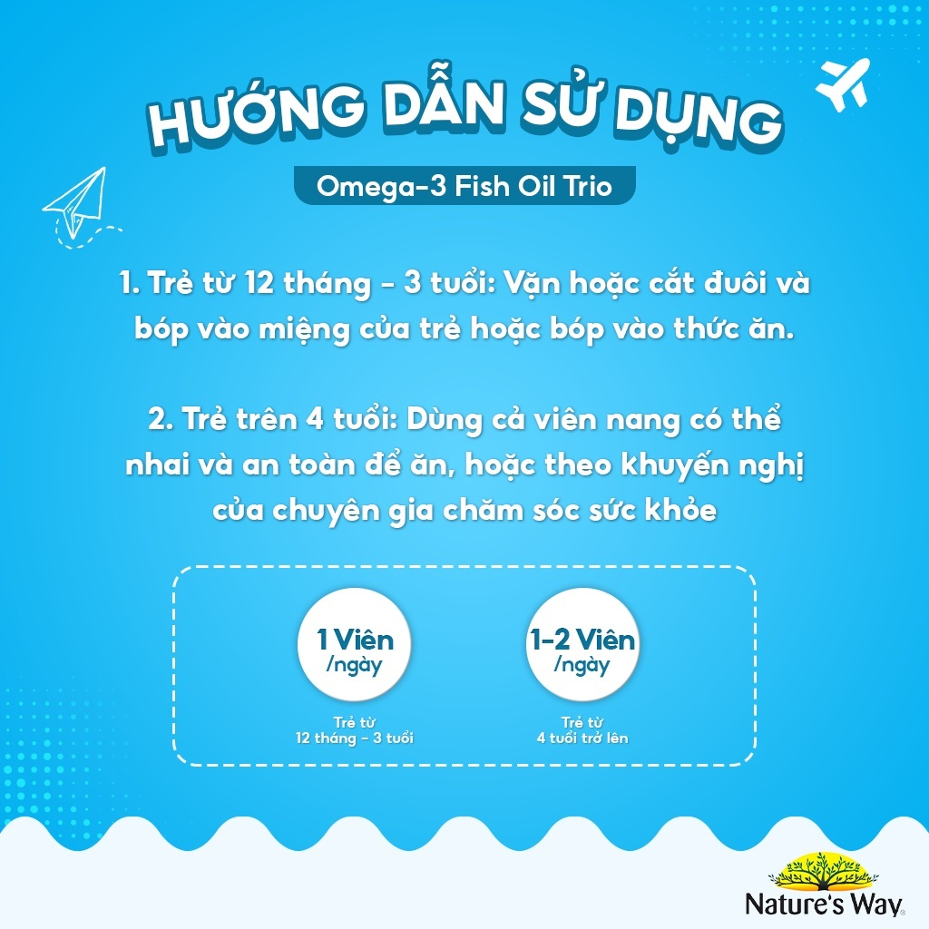 Viên Uống Dầu Cá Nature's Way Omega-3 Fish Oil Trio Giúp Bổ Sung DHA Phát Triển Trí Tuệ Cho Bé 60 Viên