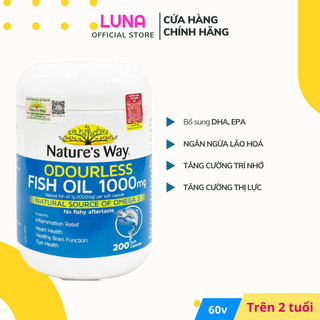 Viên Uống Dầu Cá Nature’s Way Odourless Fish Oil 1000mg Tăng Cường Sức Khoẻ Tự Nhiên Không Mùi Hộp 200 Viên