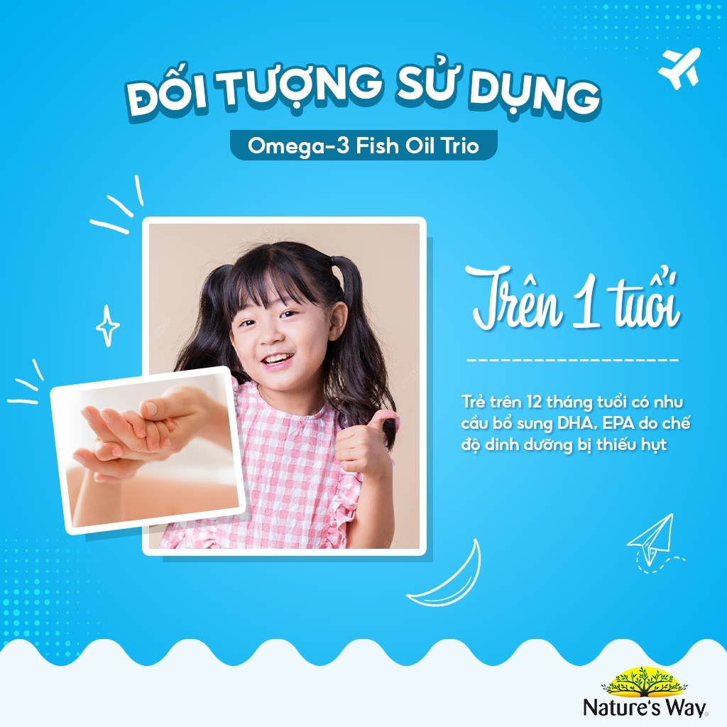 Viên Uống Dầu Cá Nature's Way Omega-3 Fish Oil Trio Giúp Bổ Sung DHA Phát Triển Trí Tuệ Cho Bé 60 Viên