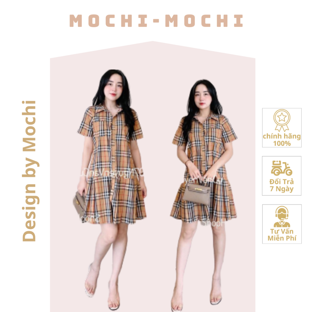 Váy bầu kẻ buberry-Đầm Bầu thiết kế dáng suông hoạ tiết kẻ-Váy Bầu chất lụa hàn mềm mại freesize