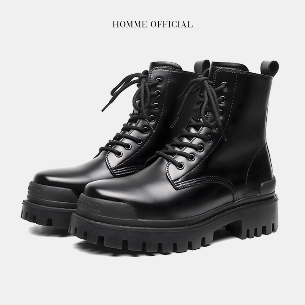 Giày Combat Boots cao cổ, Giày Boots nam HOMME đế cao 5cm dây buộc 8516-R