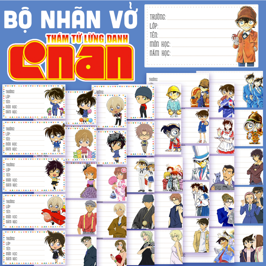 BỘ NHIỀU NHÃN VỞ CONAN THÁM T Ử LỪNG DANH -NHÃN VỞ TẬP HỌC SINH ANIME MANGA