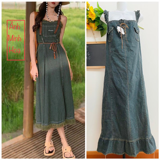 [BIGSIZE,FREESIZE NEW TAG] Đầm Jeans Nhật, Hai Dây, Dáng Dài, Có Thể Phối Với Áo Trắng Kiểu, New 100%