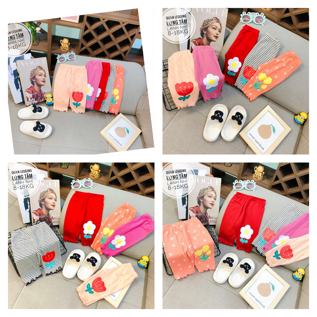Quần legging lửng cho bé gái, Quần thun hè cho bé từ 7-18kg