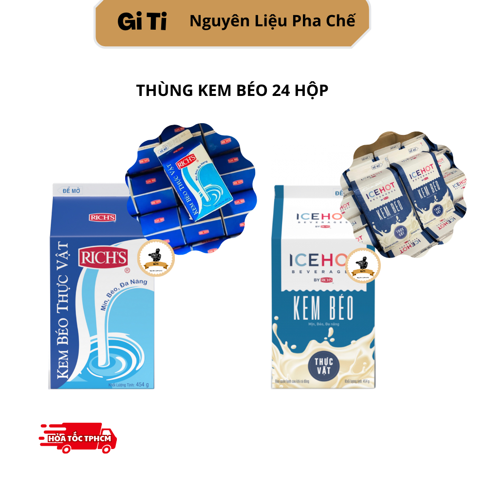 THÙNG kem béo Rich Lùn 24 hộp (Kem béo thực vật Rich's/Icehot) | Rick lùn