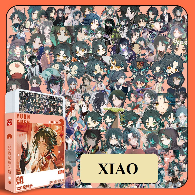 Hộp sticker Xiao Genshin Impact Hộp nhựa 120 miếng hình dán Sticker