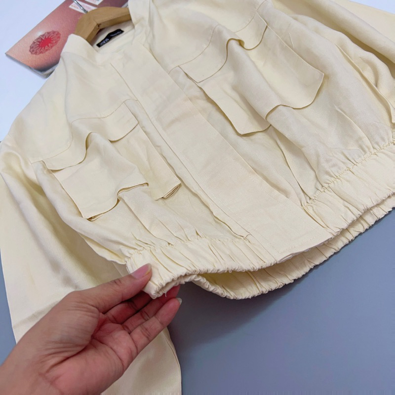 Áo khoác linen zr dáng lửng bo chun