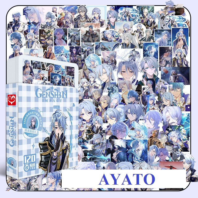 Hộp sticker Kamisato Ayato Genshin Impact Hộp nhựa 120 miếng hình dán Sticker (không trùng nhau)
