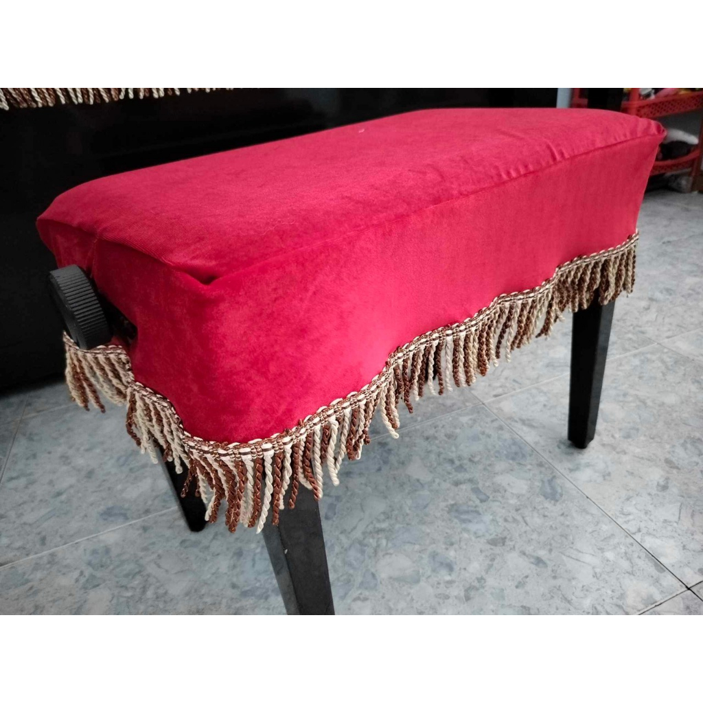 Khăn Phủ Ghế Đàn Piano Cơ Nhung Đỏ Số 18 Viền Tua Rua Màu-PG02