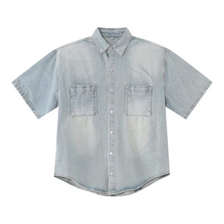 Áo Sơ Mi Denim Nam Tay Ngắn Dáng Rộng Phối 2 Túi Trước Chất Dày