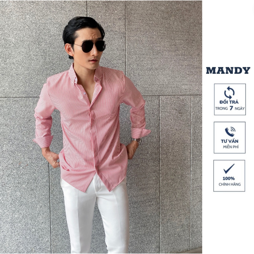 Áo sơ mi nam dài tay kẻ sọc chuẩn form MANDY Fullbox - Sọc hồng MD