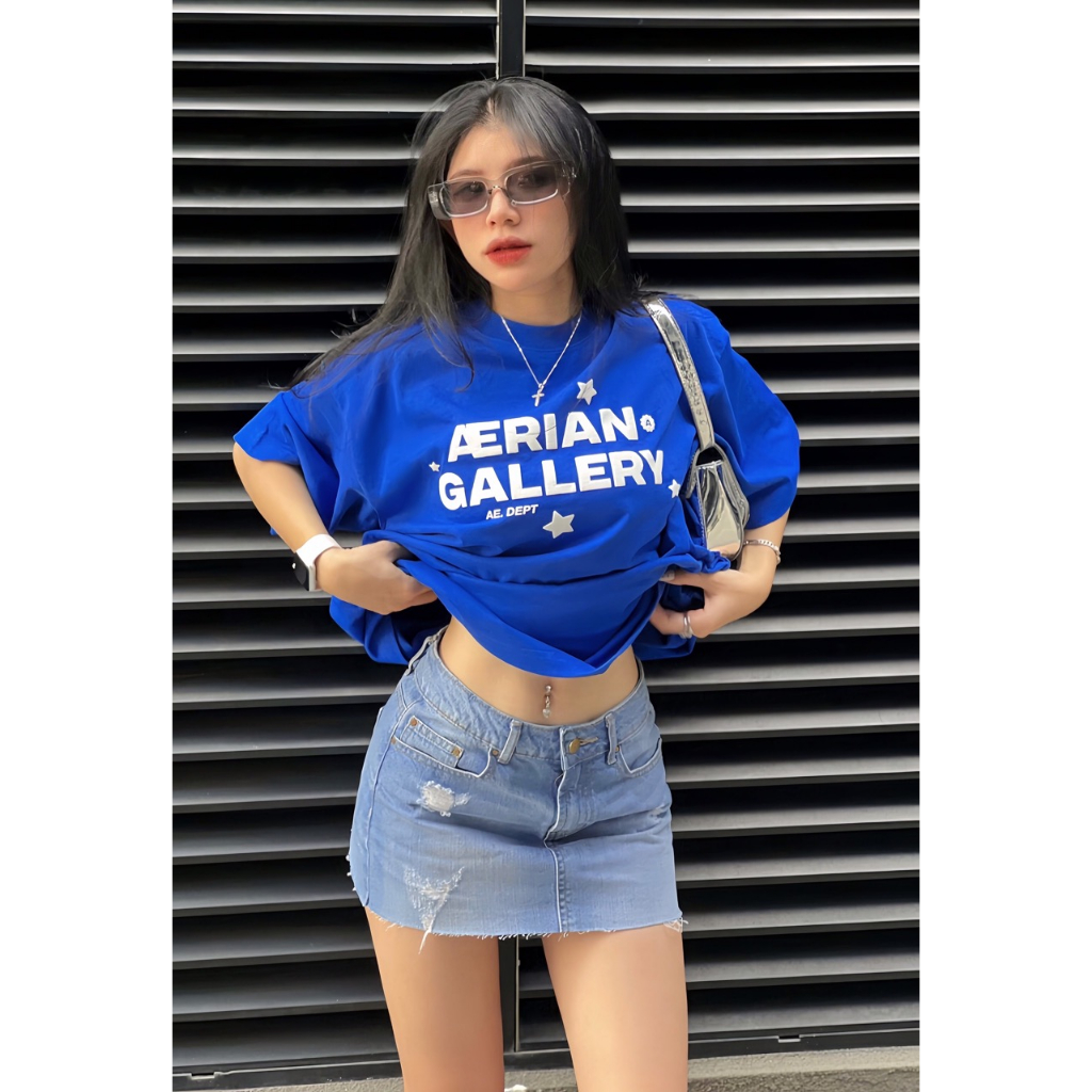 Áo AERIAN Gallery Star, Cotton 250gsm dệt Compact, Màu Kem / Đen / Hồng Dâu / Xanh Coban