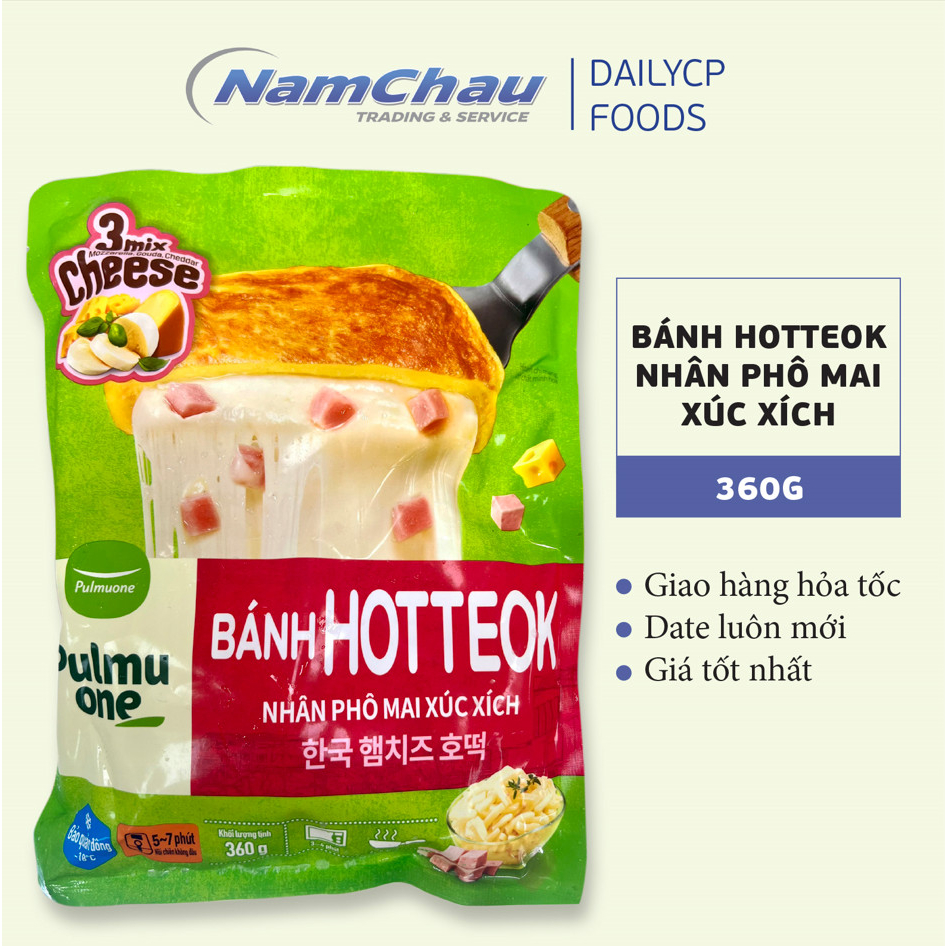 Bánh xếp Hotteok nhân phô mai xúc xích Hàn Quốc 360g (6 cái), bánh nếp nhân phô mai mozzarella Pulmuone [HN giao hỏa tốc