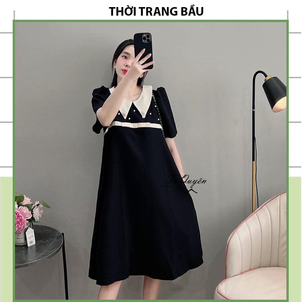 VÁY ĐẦM BẦU THỜI TRANG MÙA HÈ-VÁY BẦU CÔNG SỞ DỰ TIỆC ĐẸP SANG THẾT KẾ CỔ SEN CÁCH ĐIỆU XINH XẮN FRESIZE
