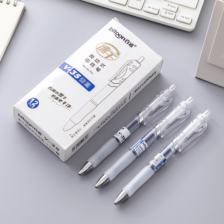 Bút gel Bitoon V35 bấm ngòi 0.5mm, Bút bi nước văn phòng trong suốt, Bút gel bấm cao cấp