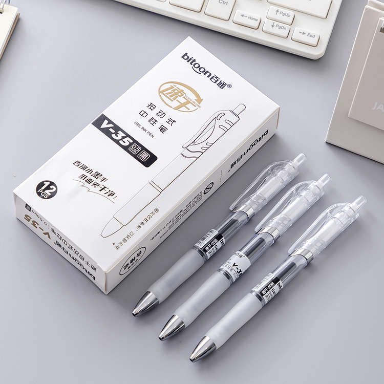Bút gel Bitoon V35 bấm ngòi 0.5mm, Bút bi nước văn phòng trong suốt, Bút gel bấm cao cấp