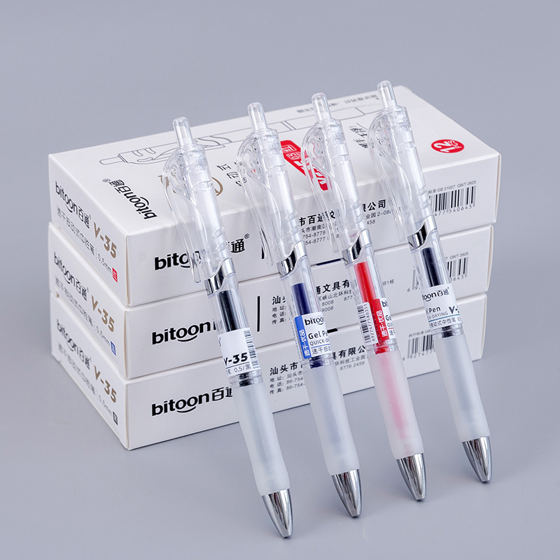 Bút gel Bitoon V35 bấm ngòi 0.5mm, Bút bi nước văn phòng trong suốt, Bút gel bấm cao cấp