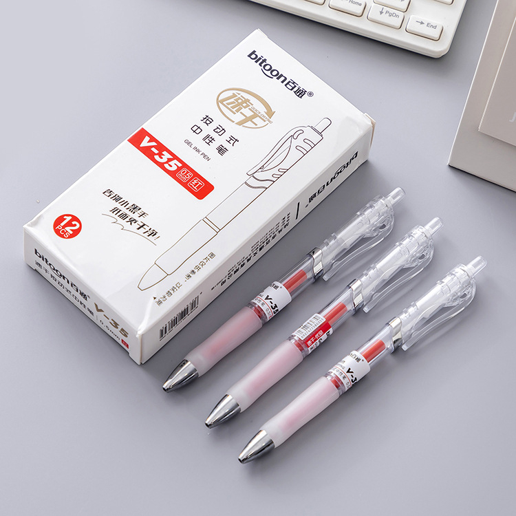 Bút gel Bitoon V35 bấm ngòi 0.5mm, Bút bi nước văn phòng trong suốt, Bút gel bấm cao cấp