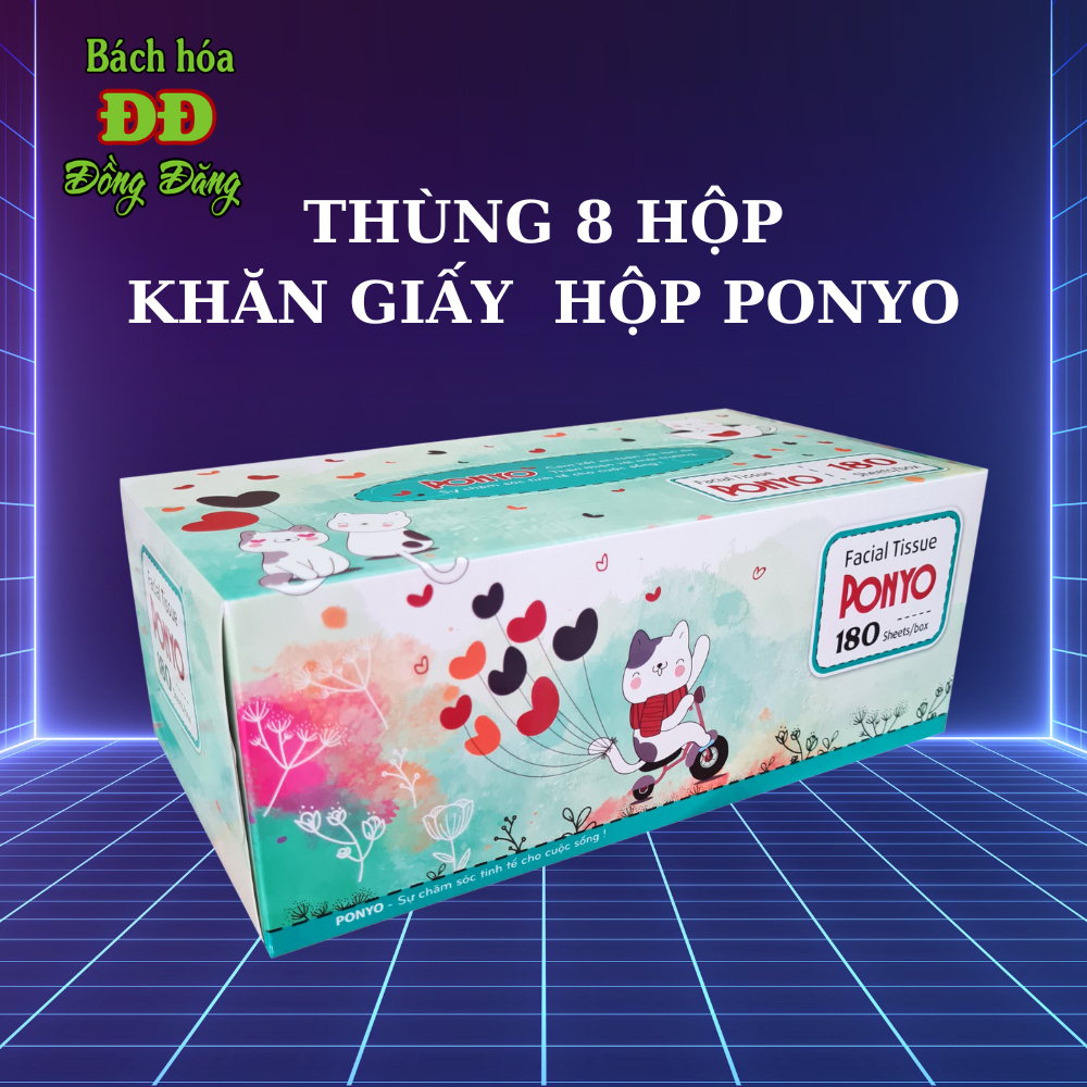 COMBO (8 HỘP) KHĂN GIẤY LỤA RÚT PONYO 180 TỜ