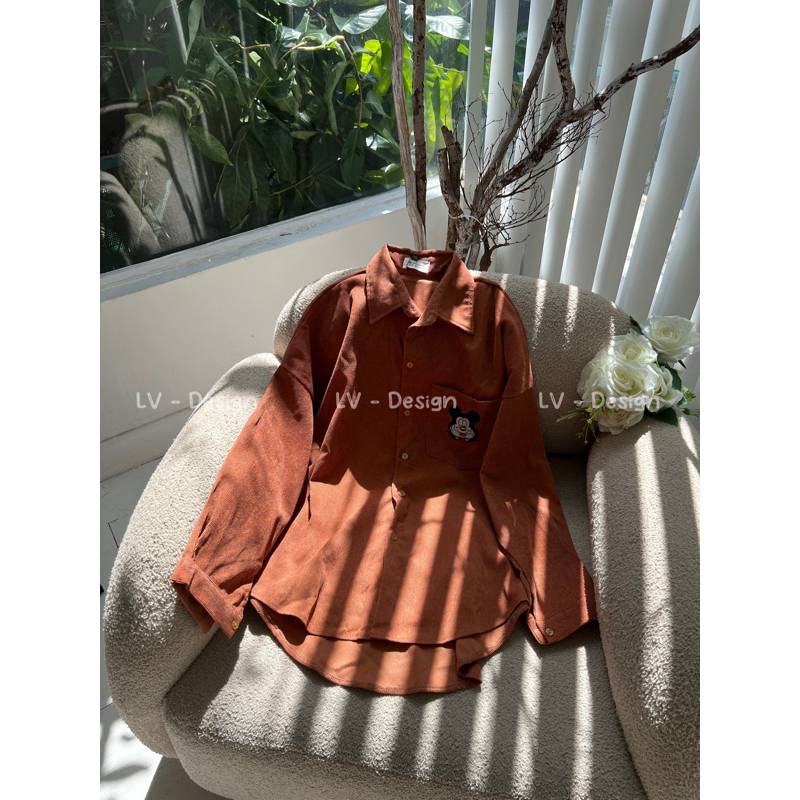 Áo sơ mi nhung tăm thêu Mickey nhiều màu Lovi