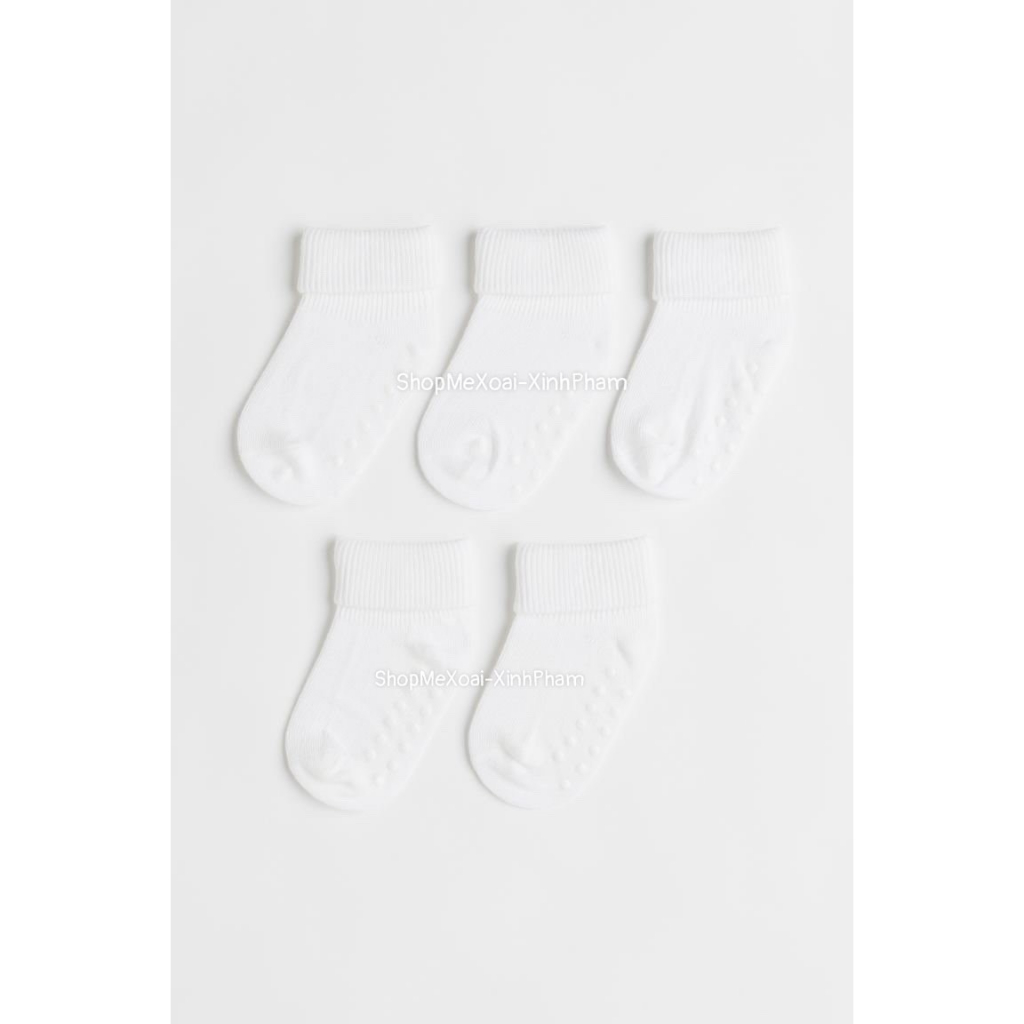 SÉT 5 ĐÔI TẤT H..M TRẮNG TRƠN DƯ XỊN CÓ CHỐNG TRƯỢT CHO BÉ ĐỦ SIZE 0M,3M,6M,9M,12M,18M,24M,3y