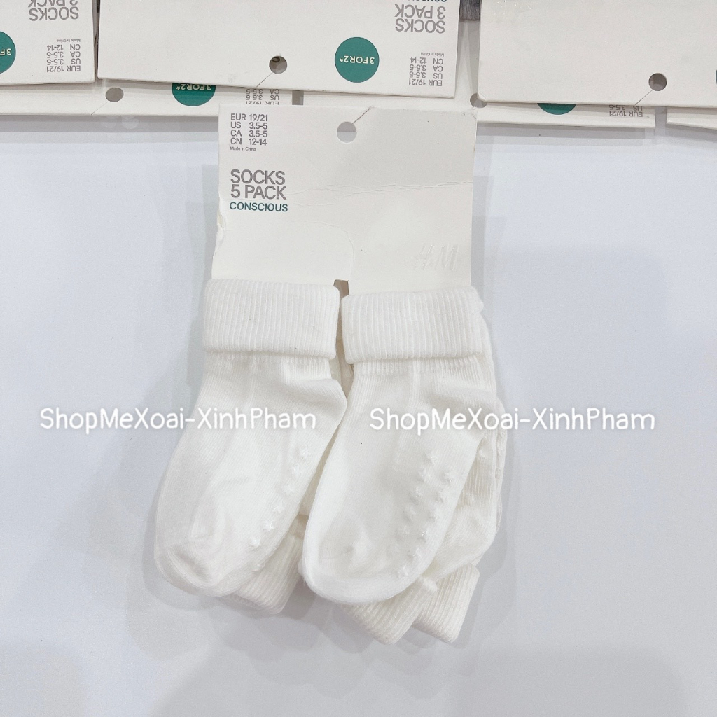 SÉT 5 ĐÔI TẤT H..M TRẮNG TRƠN DƯ XỊN CÓ CHỐNG TRƯỢT CHO BÉ ĐỦ SIZE 0M,3M,6M,9M,12M,18M,24M,3y