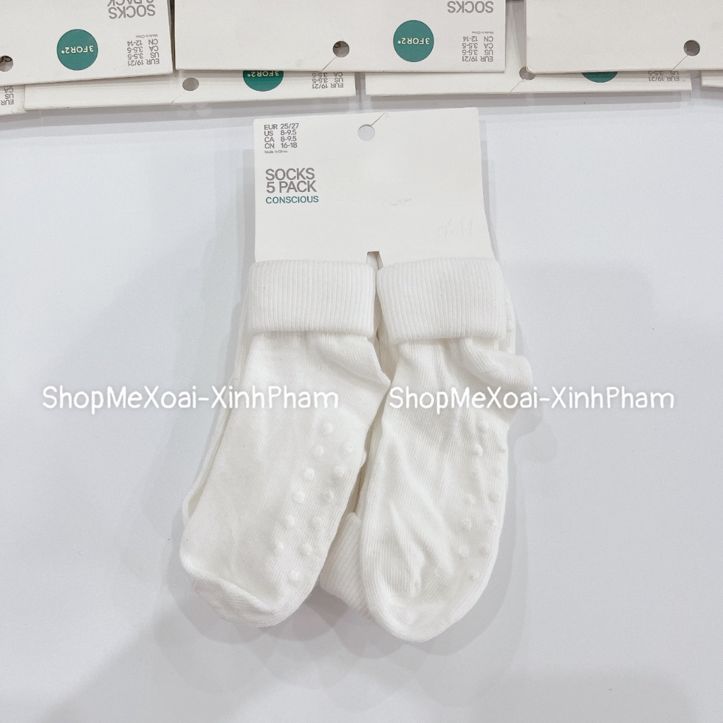 SÉT 5 ĐÔI TẤT H..M TRẮNG TRƠN DƯ XỊN CÓ CHỐNG TRƯỢT CHO BÉ ĐỦ SIZE 0M,3M,6M,9M,12M,18M,24M,3y