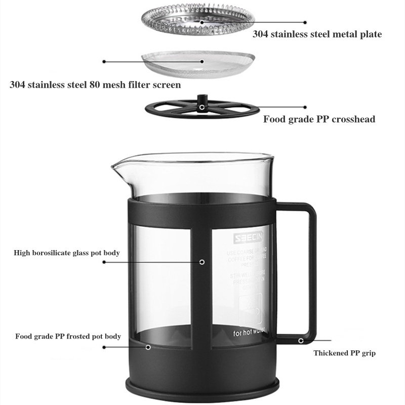 Bình pha cà phê kiểu pháp 350/600ml ​french press ấm pha cà phê trà ​thủy tinh Bình pha trà ​French press