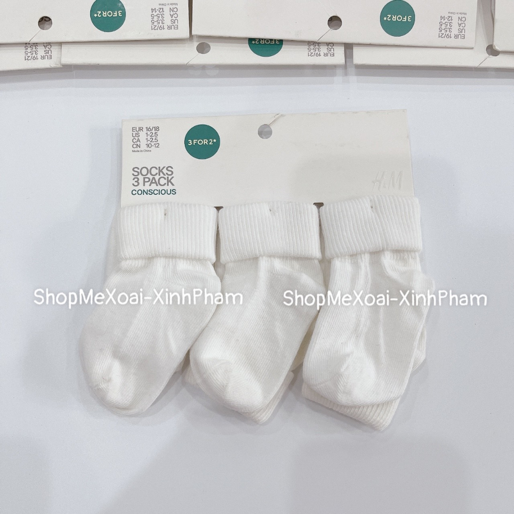 SÉT 5 ĐÔI TẤT H..M TRẮNG TRƠN DƯ XỊN CÓ CHỐNG TRƯỢT CHO BÉ ĐỦ SIZE 0M,3M,6M,9M,12M,18M,24M,3y