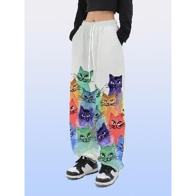 Quần jogger họa tiết con mèo phong cách đường phố