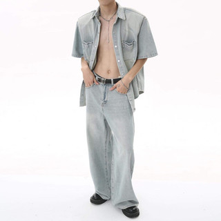 Quần Jean Ống Siêu To Nam Nữ Unisex Wash Màu Xanh Bạc Hàng Cao Cấp